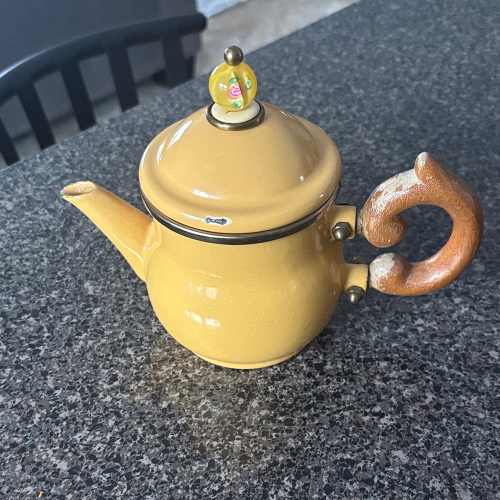 MacKenzie-Childs Yellow Teapot with Wooden Handle